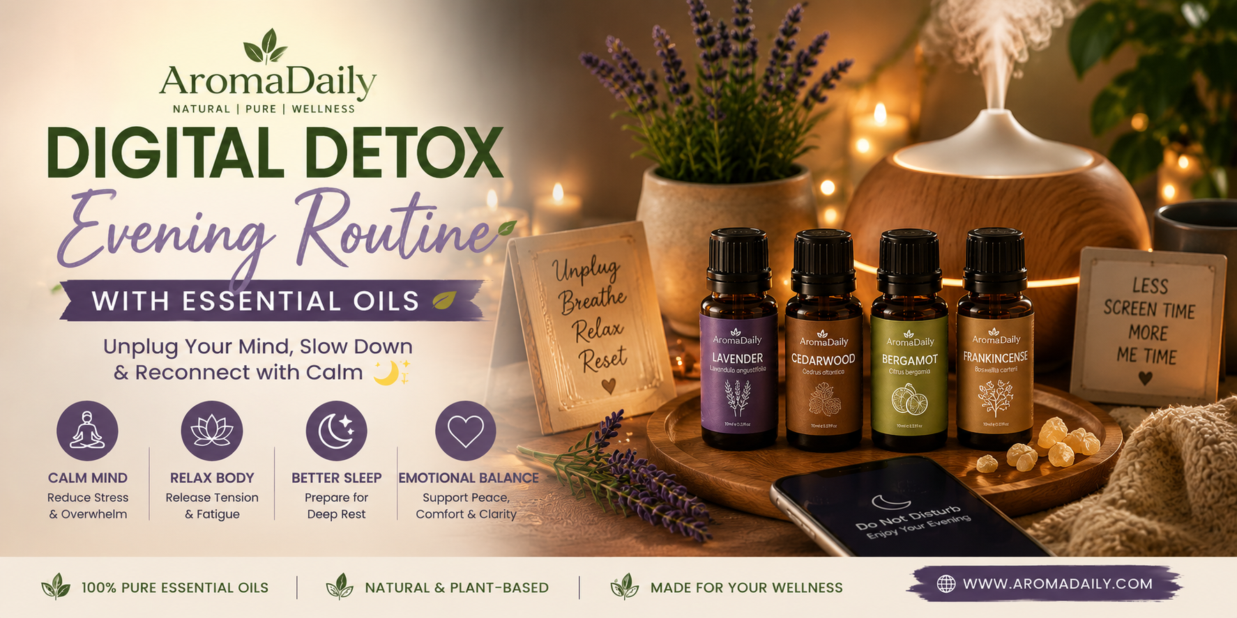🌿 Digital Detox Evening Routine with Essential Oils | AromaDaily✨