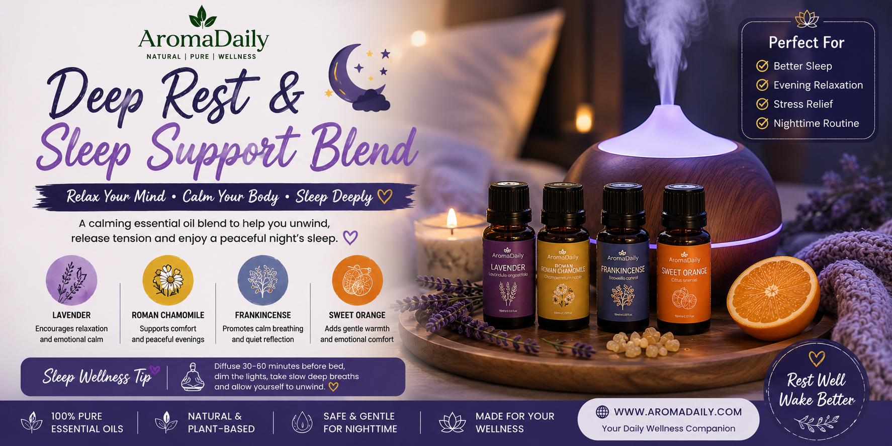 🌙 Deep Rest & Sleep Support Blend | AromaDaily✨